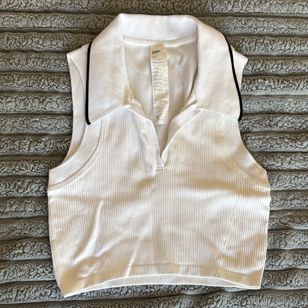Fabletics White Collared Crop Top